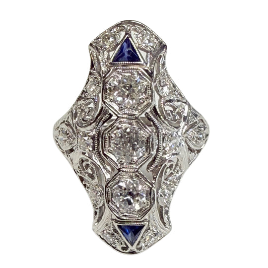 Art Deco Platinum Diamond & Sapphire Ring
