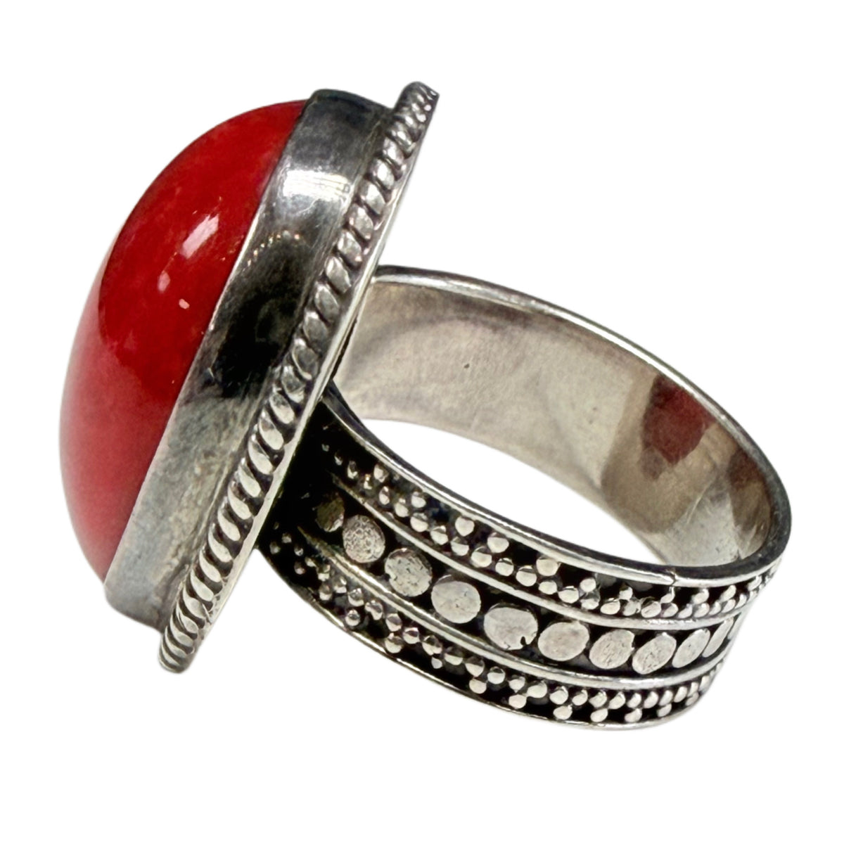 Silver & Red Coral Ring