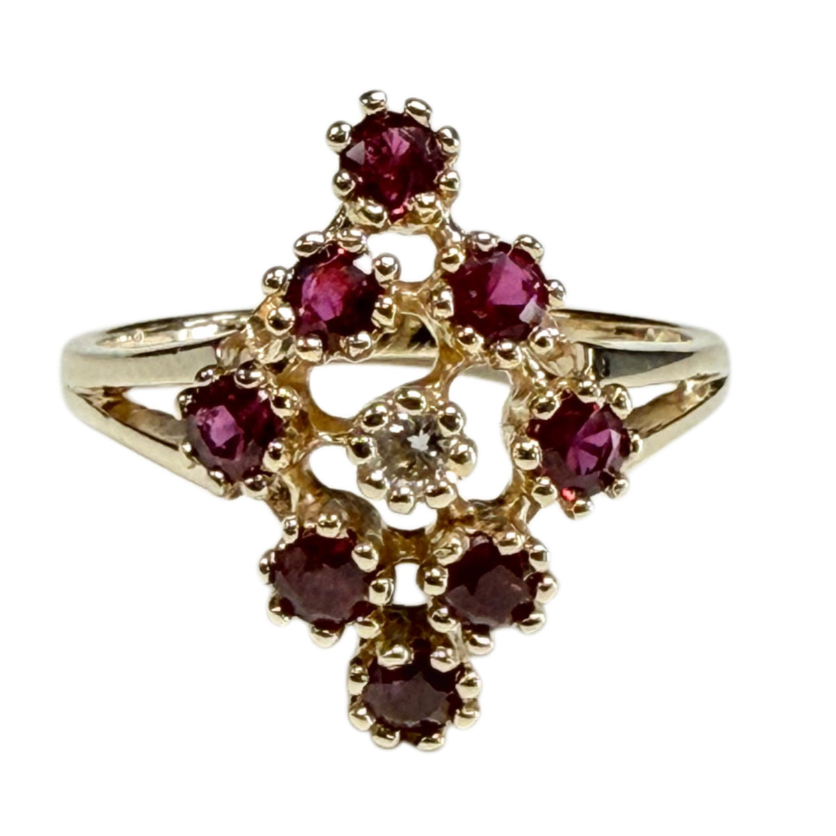 14k Yellow Gold Garnet & Diamond Ring