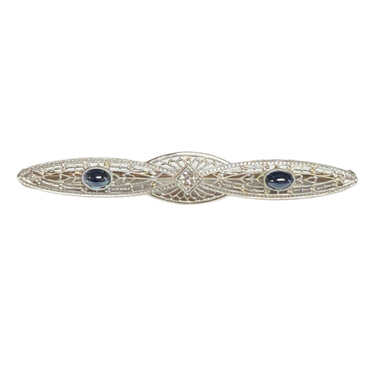 14k White Gold Diamond & Sapphire Brooch