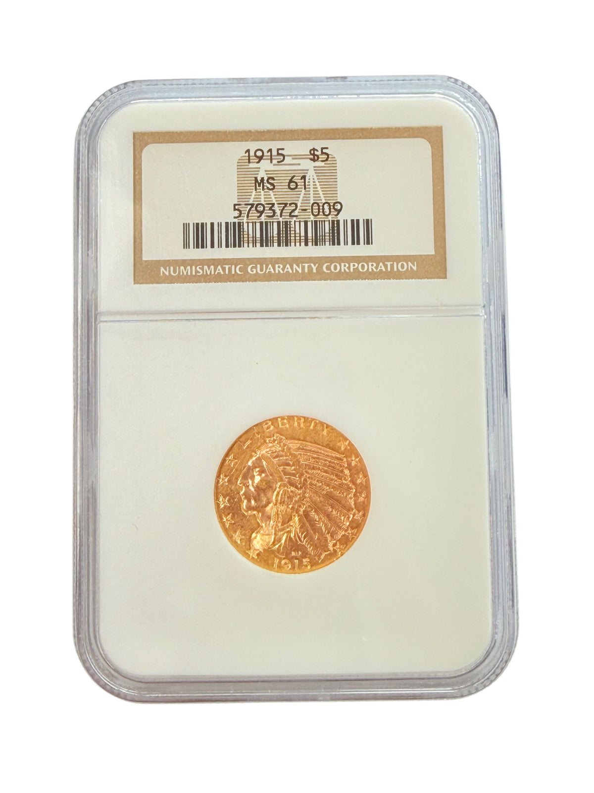 1915 $5 Indian Gold Half Eagle NGC MS61