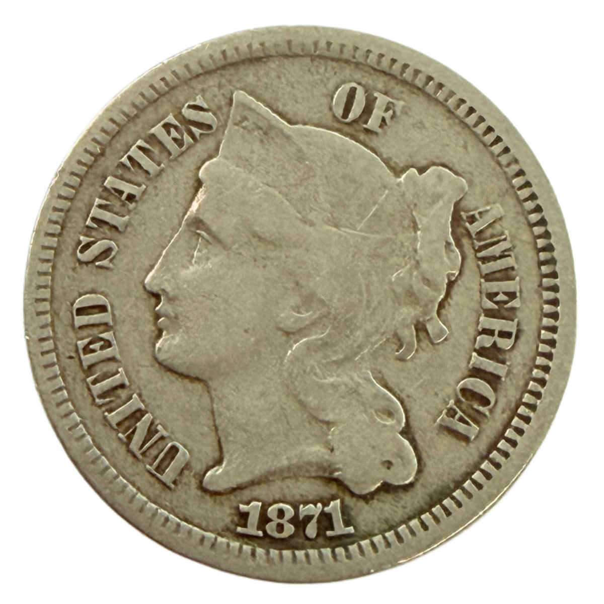 1871 Three Cent Nickel (VG)