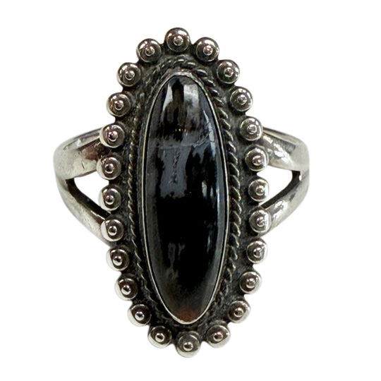 Silver & Snowflake Obsidian Ring