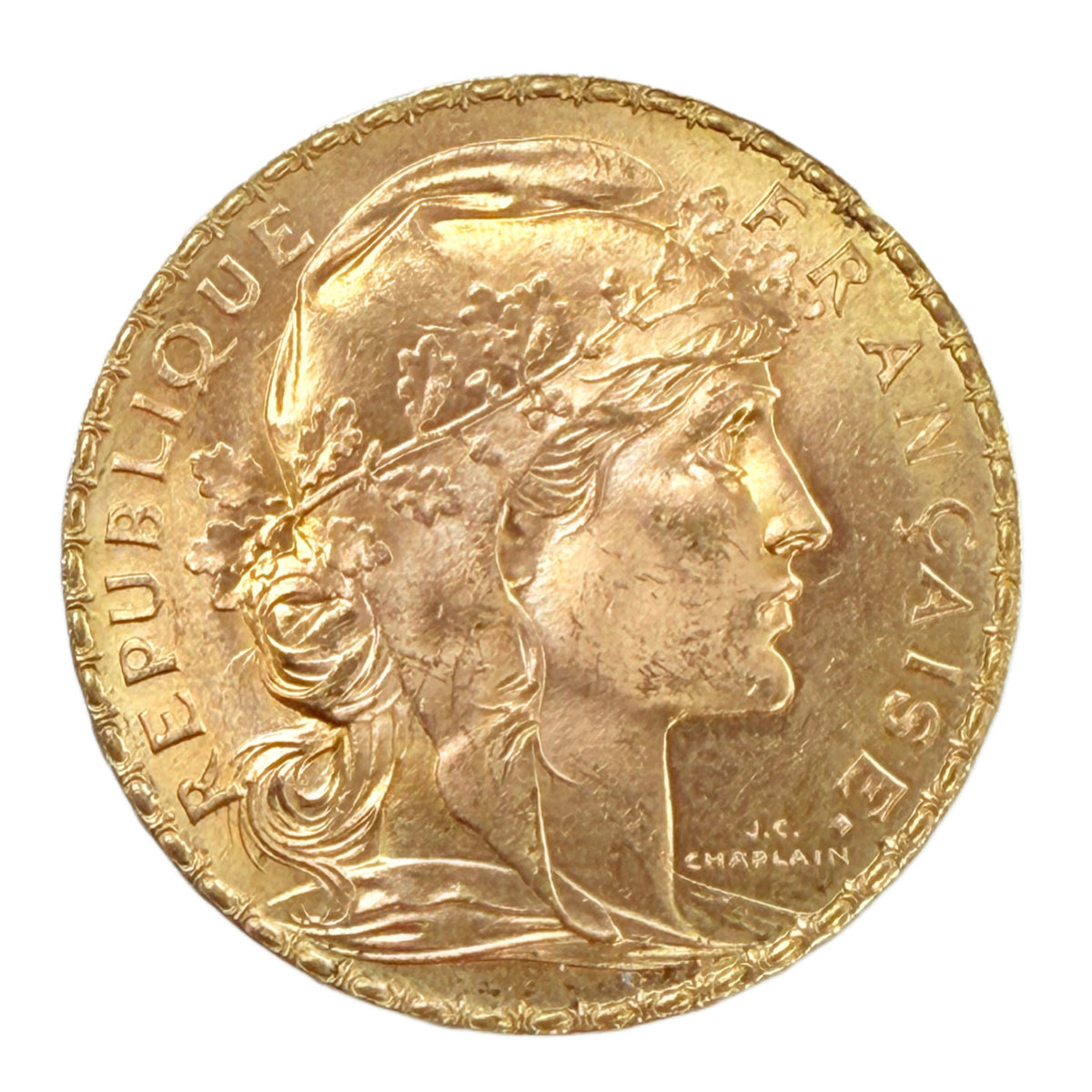 1907 French Gold 20 Francs Rooster (BU)
