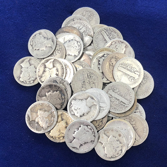 $5 FV 90% Silver Mercury Head Dime Slicks