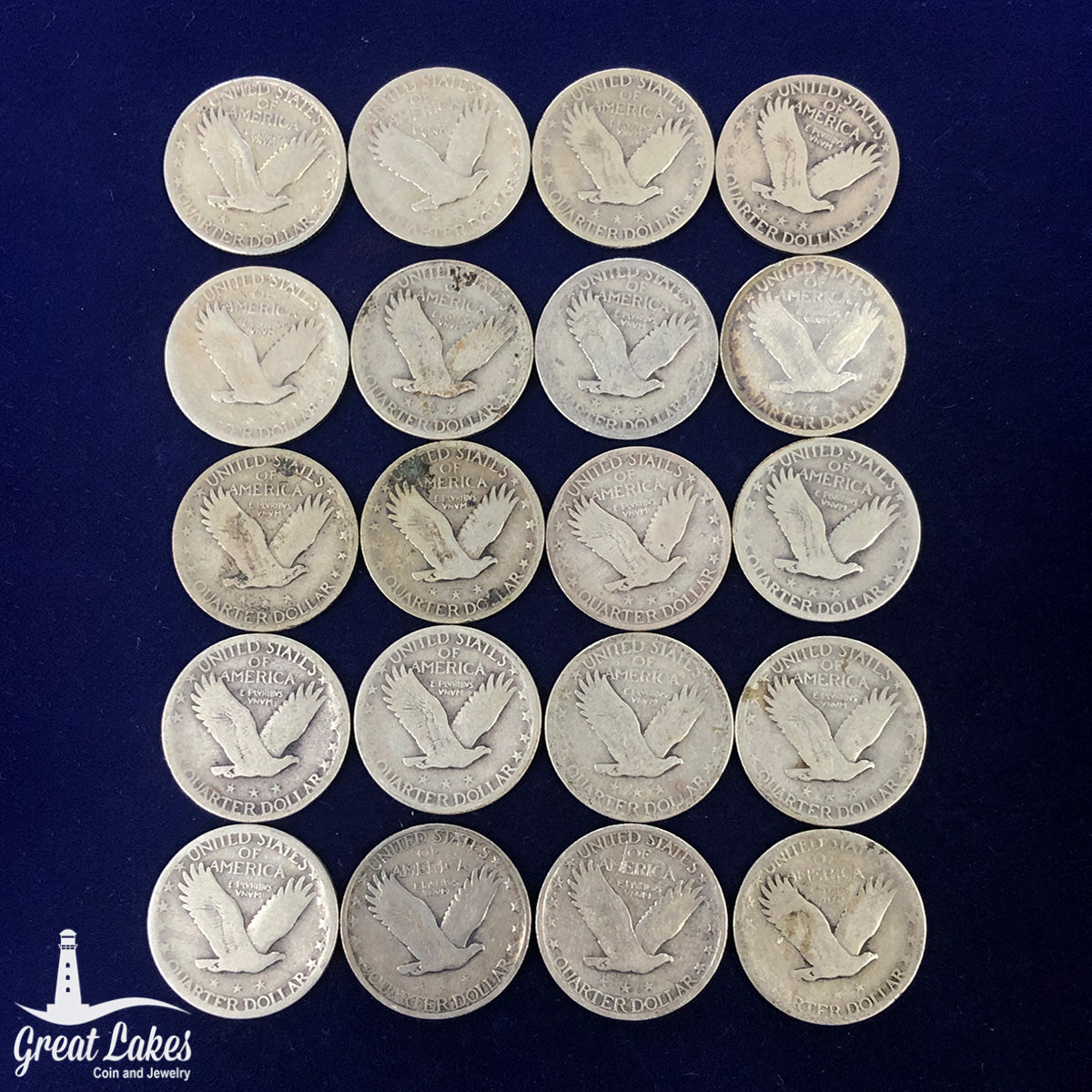 $5 FV 90% Silver Standing Liberty Quarters
