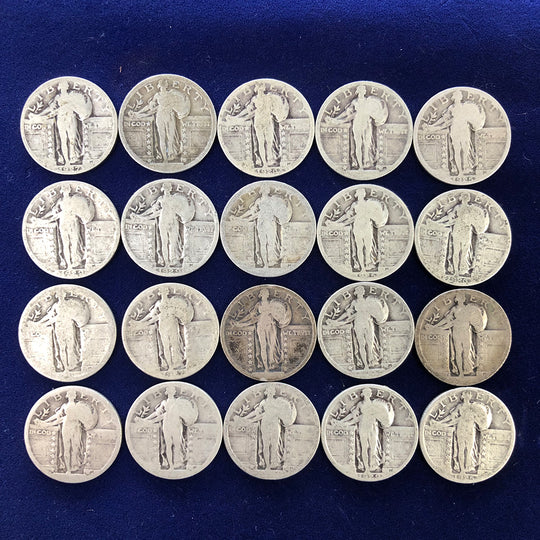 $5 FV 90% Silver Standing Liberty Quarters Slicks