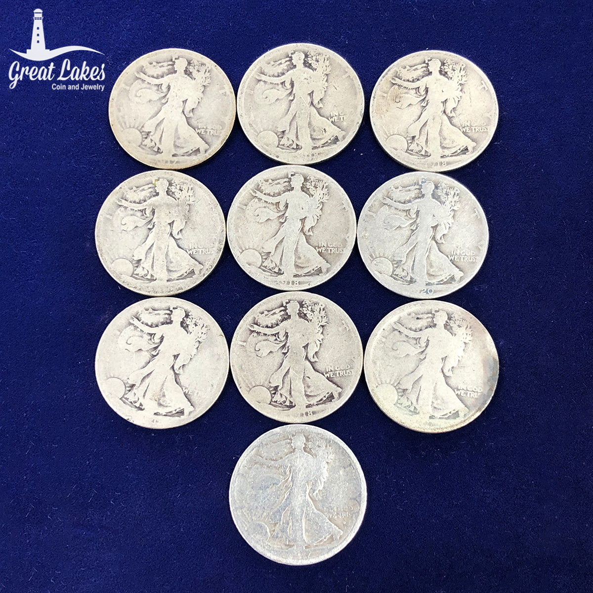 90% Silver Walking Liberty Half Dollars (FV $5) SLICKS