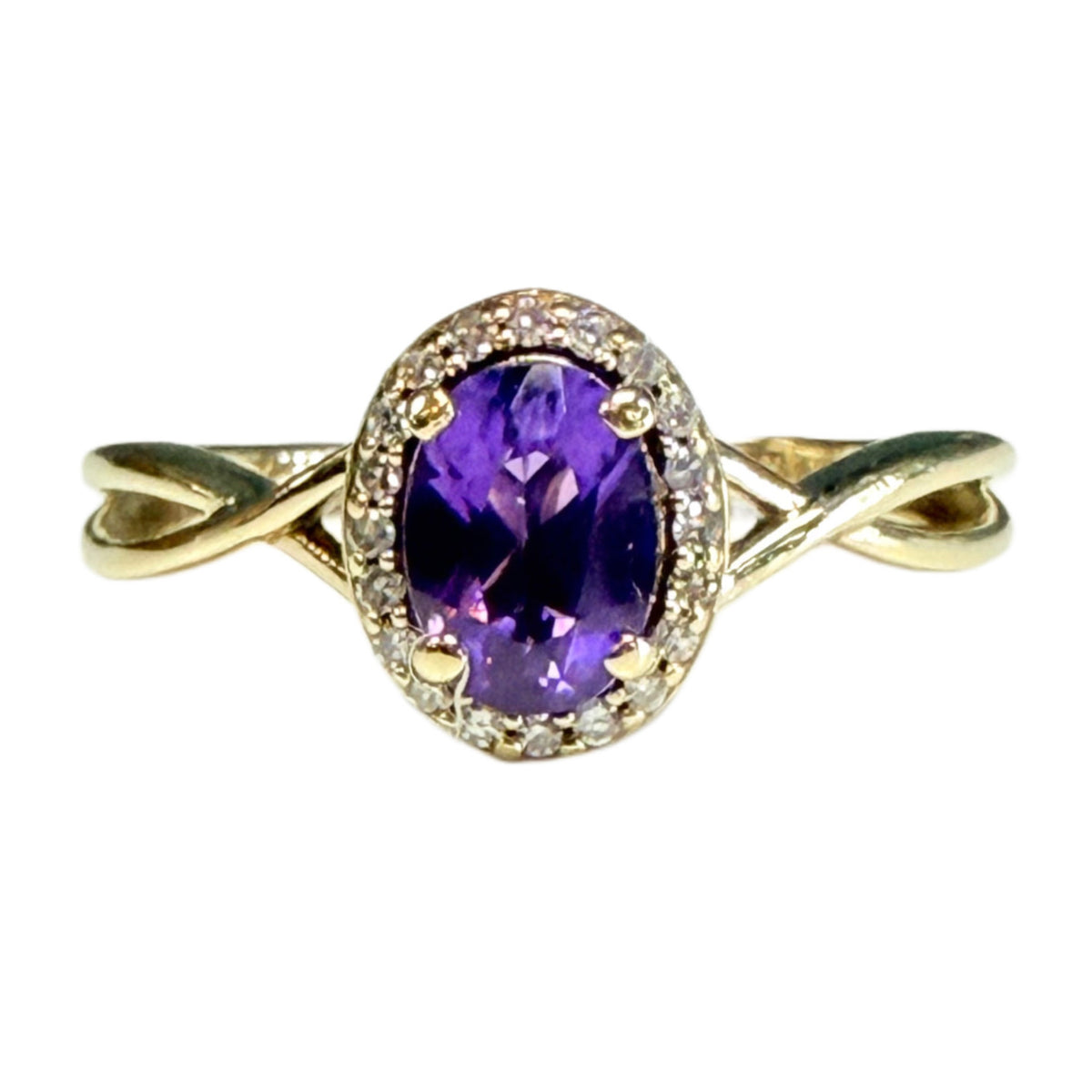 10k Gold Amethyst & Diamond Ring
