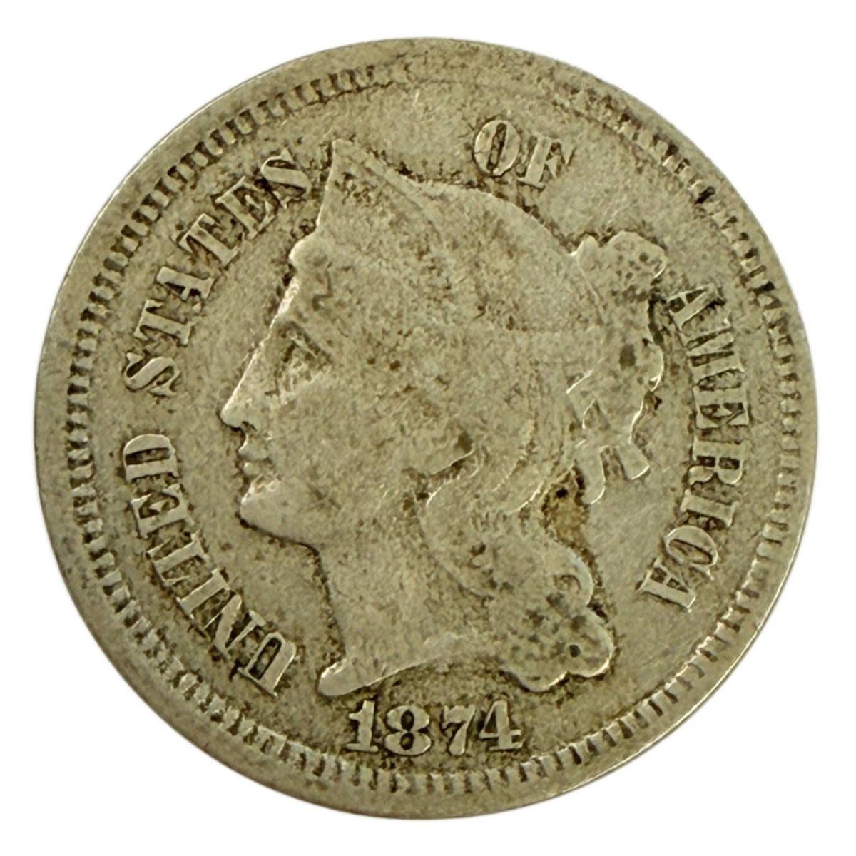1874 Three Cent Nickel (Fine)