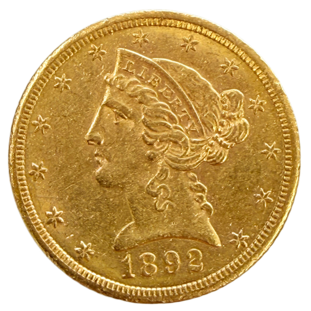 1892-CC $5 Liberty Gold Half Eagle (AU Details)