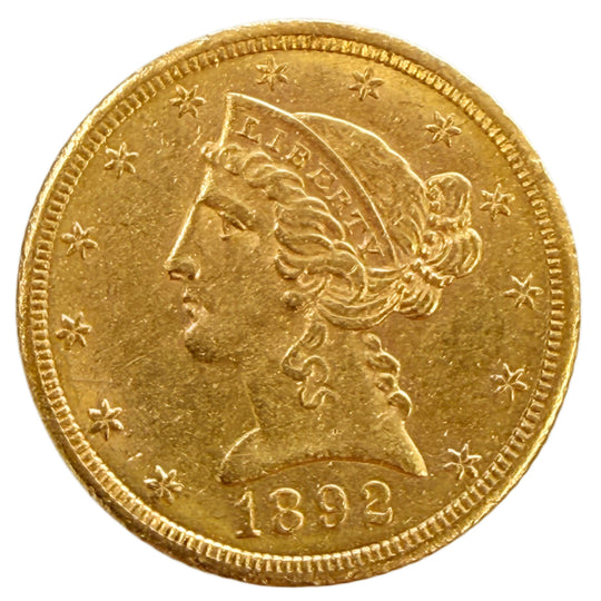 1892-CC $5 Liberty Gold Half Eagle (AU Details)