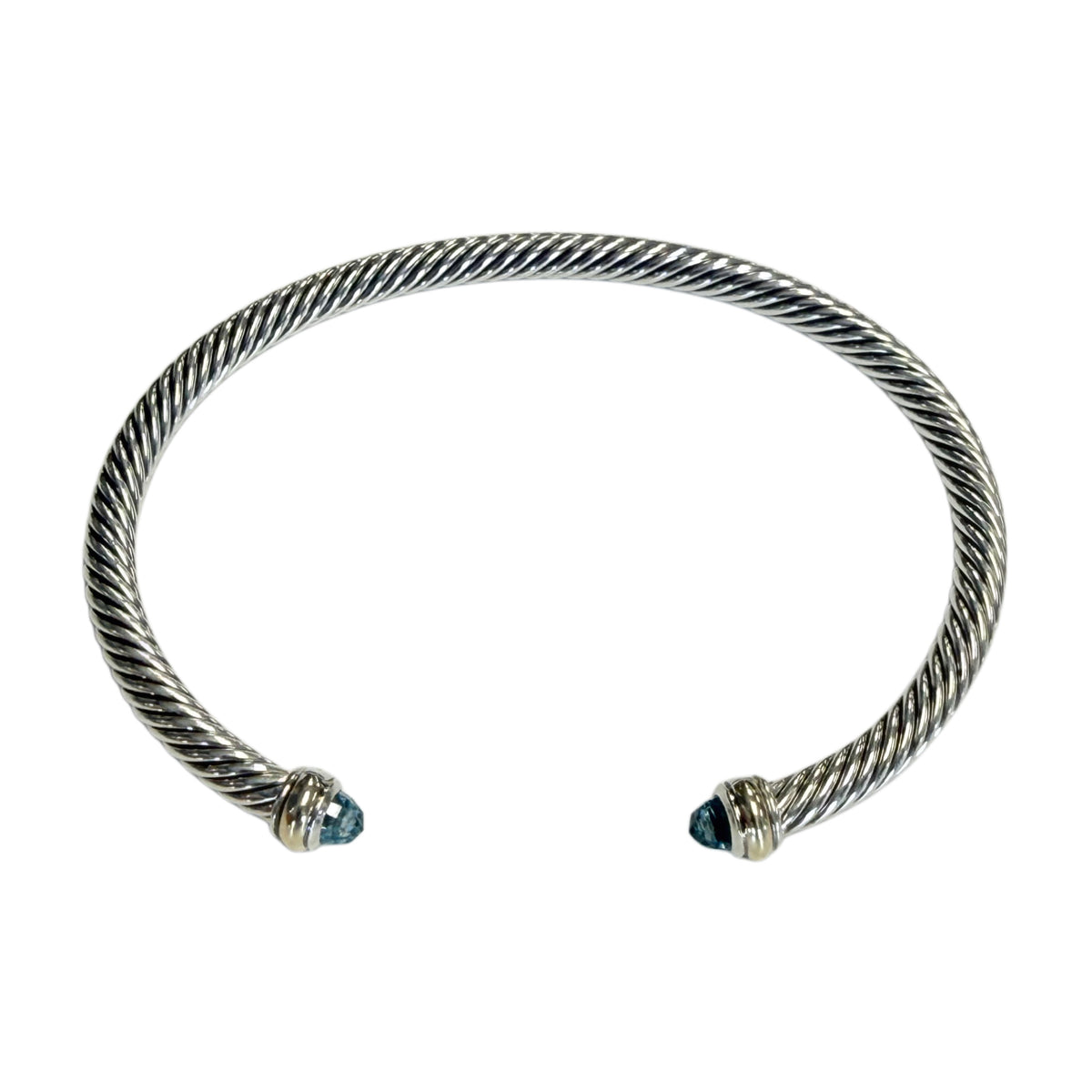 David Yurman Silver & 18k Gold Classic Cable Bracelet with Blue Topaz