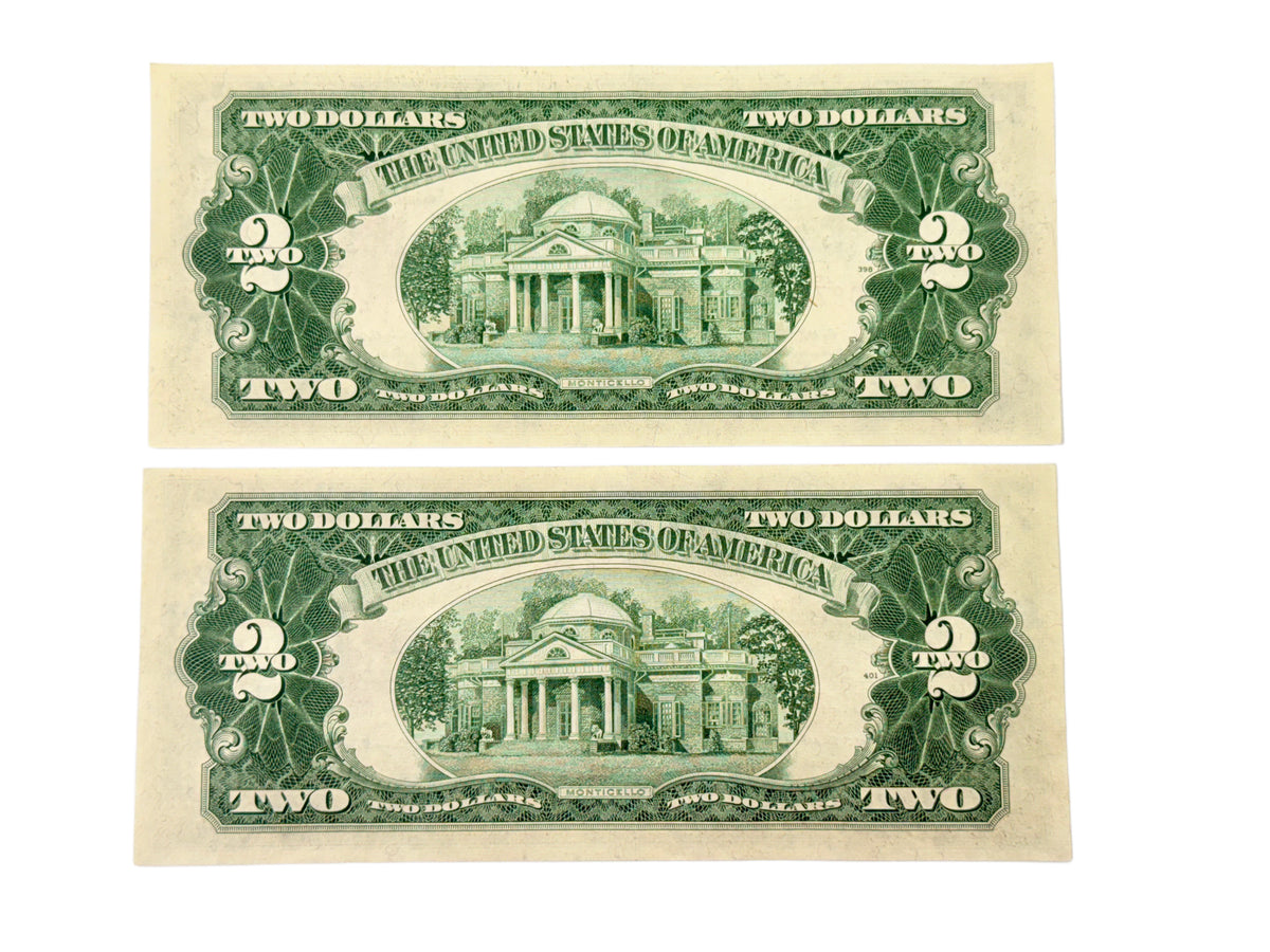 Lot of 2 Consecutive 1953-B $2 Legal Tender Star Notes (AU)