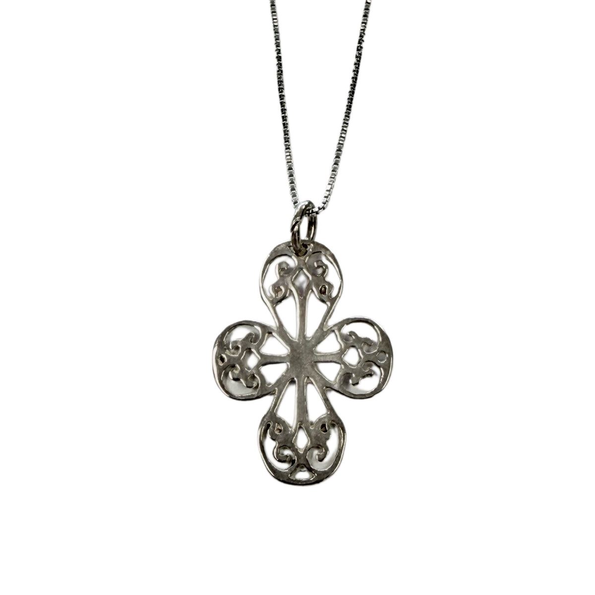 Decorative Silver Cross Necklace