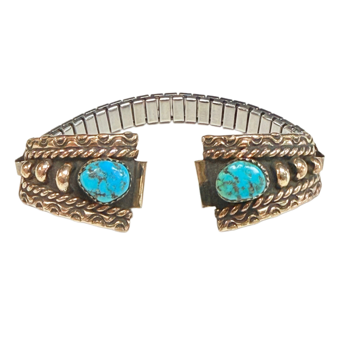 Native American Silver Brass & Turquoise Watch Tips