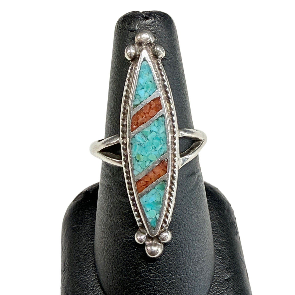 Native American Silver Turquoise & Coral Ring