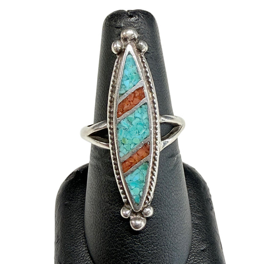 Native American Silver Turquoise & Coral Ring