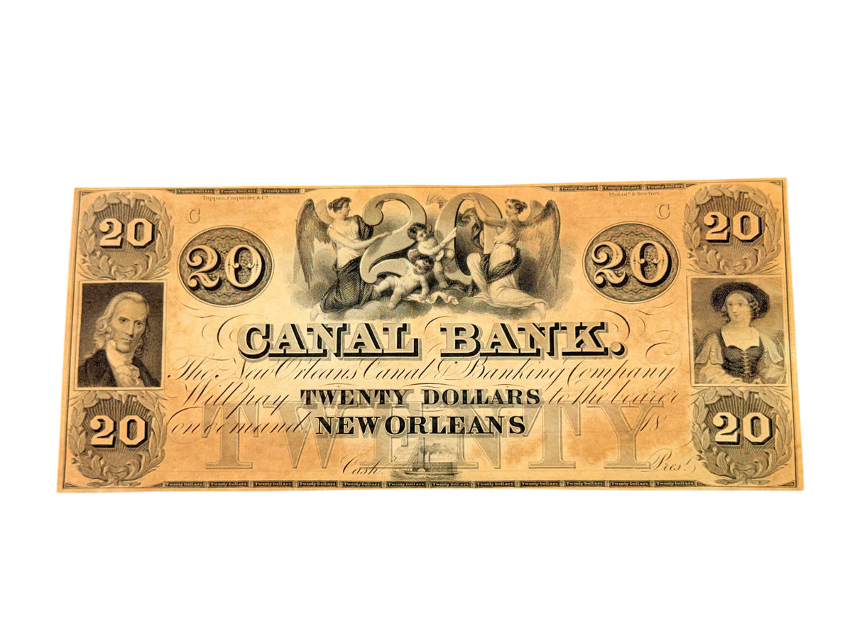 1800’s $20 Obsolete Banknote Canal Bank New Orleans (CU)