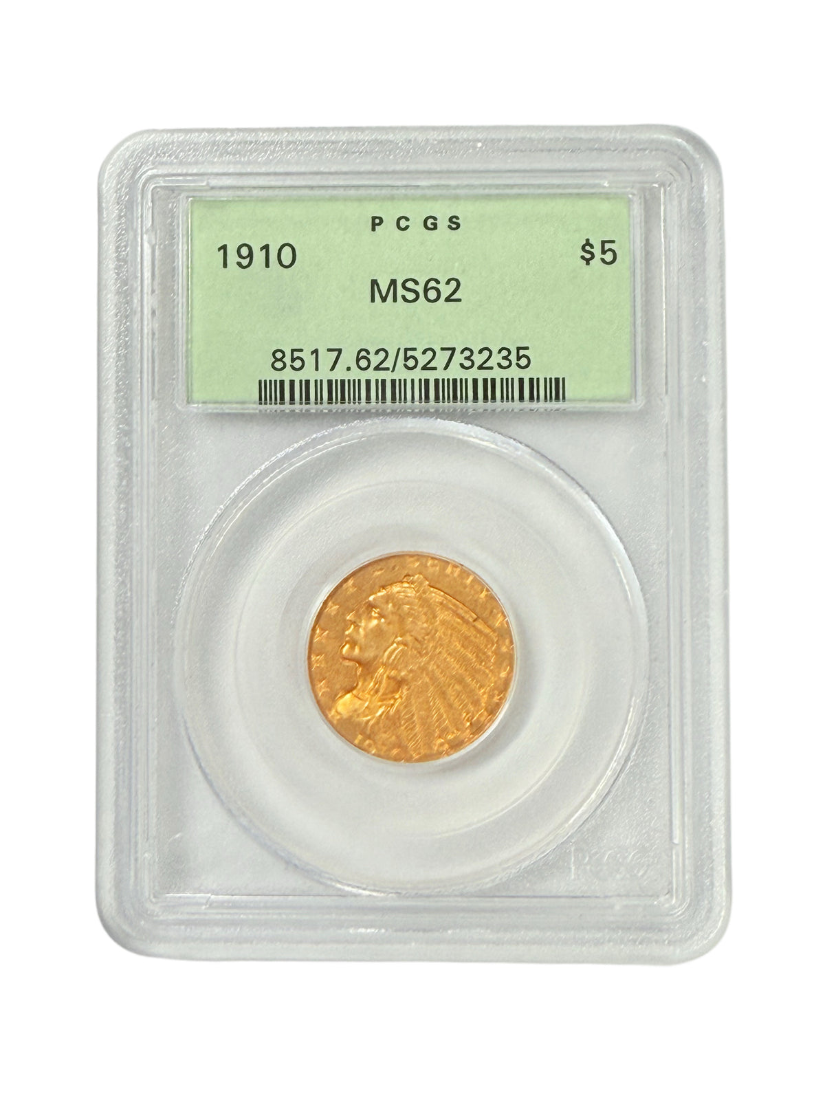1910 $5 Indian Gold Half Eagle PCGS MS62