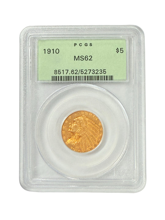 1910 $5 Indian Gold Half Eagle PCGS MS62