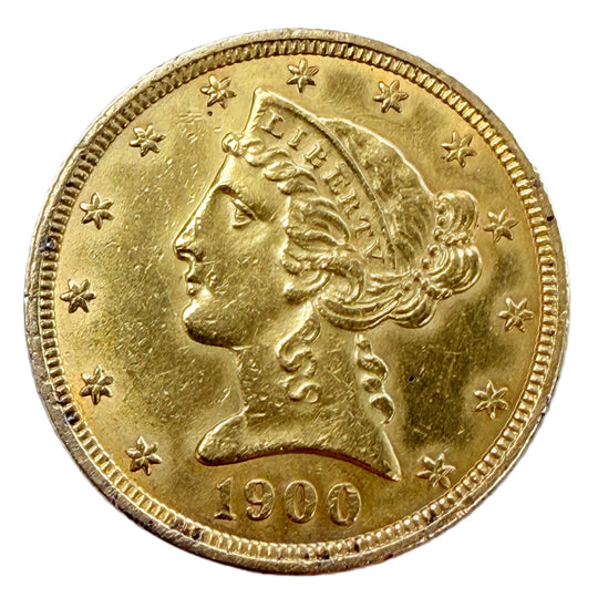 1900 $5 Liberty Gold Half Eagle (Low Premium)