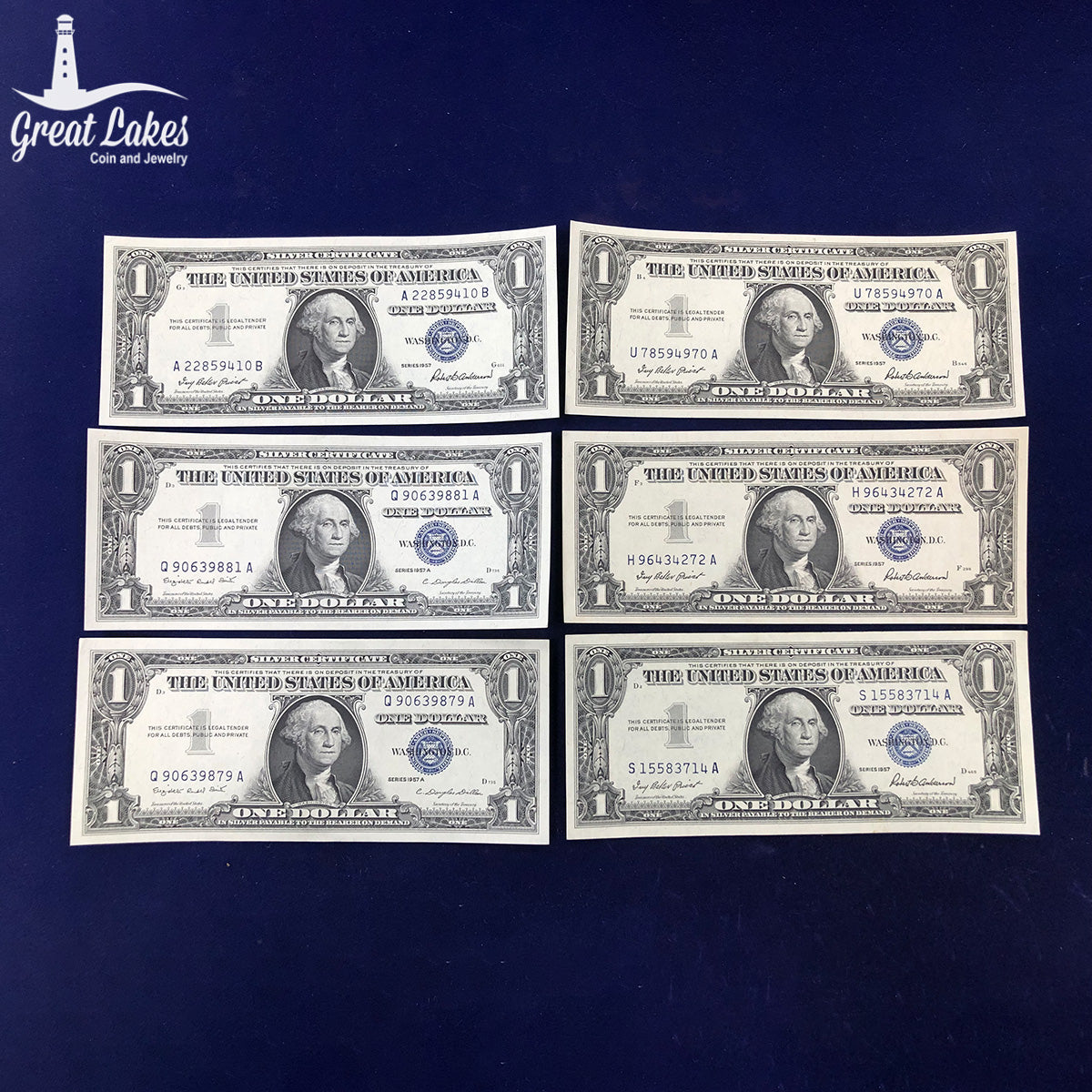 Lot of 6 $1 Silver Certificates (CU) (Random Year)