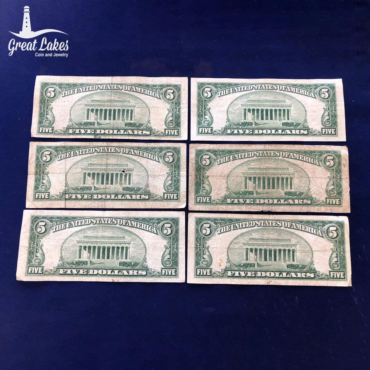 Lot of 6 Low Premium $5 Silver Certificates