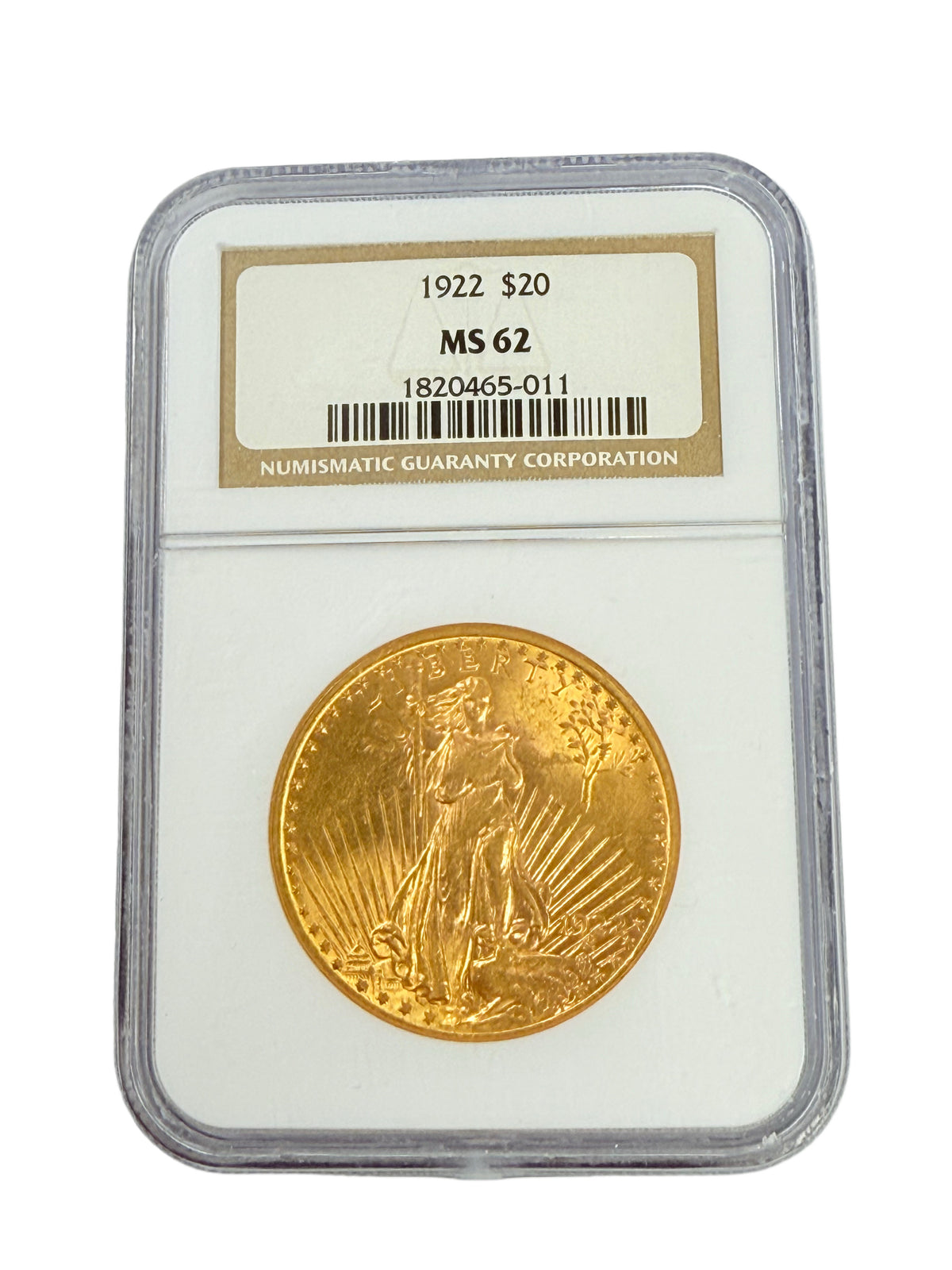1922 $20 Saint Gaudens Gold Double Eagle NGC MS62