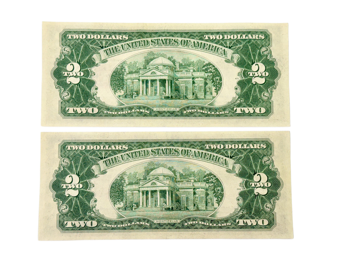 Lot of 2 Consecutive 1953-B $2 Legal Tender Star Notes (XF / AU)
