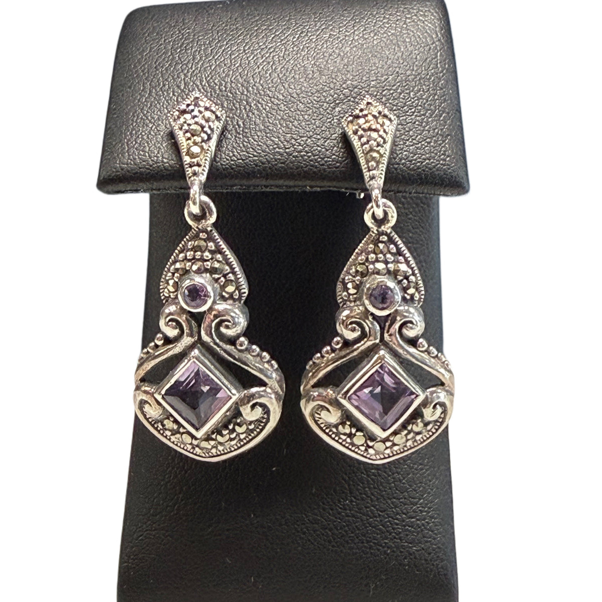 Silver Amethyst & Marcasite Earrings