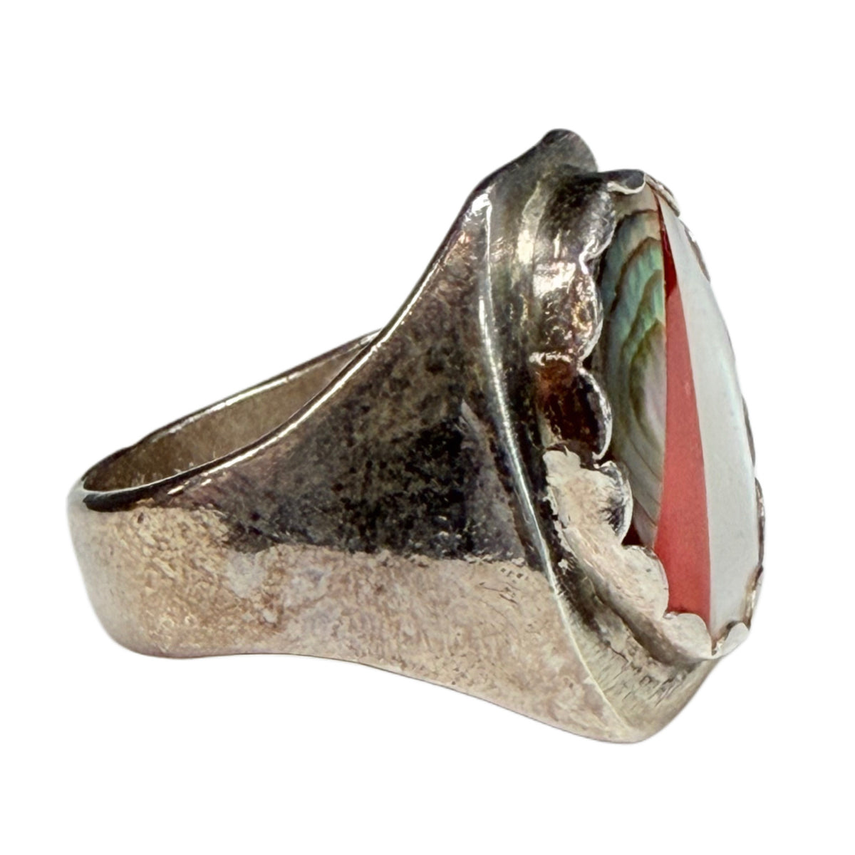 Native American Mother of Pearl, Abalone & Coral Ring