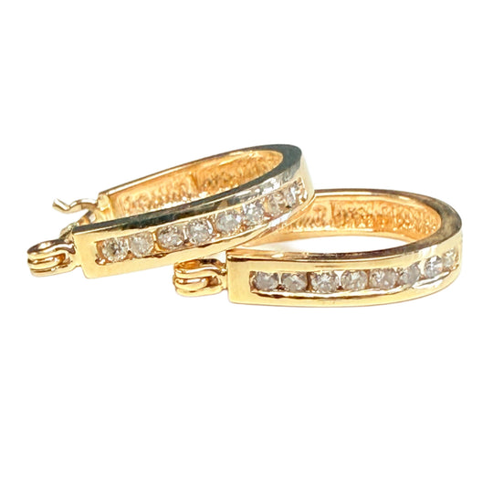 14k Yellow Gold Diamond Hoop Earrings