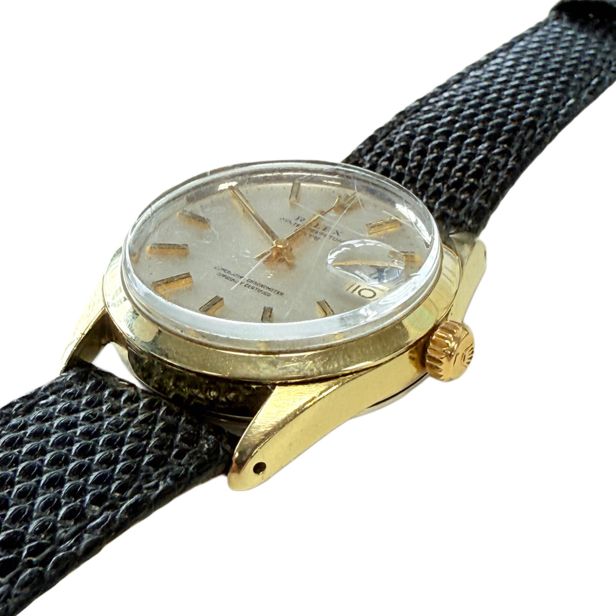 Rolex Oyster Perpetual Date 1550 14k Gold Shell Automatic Watch
