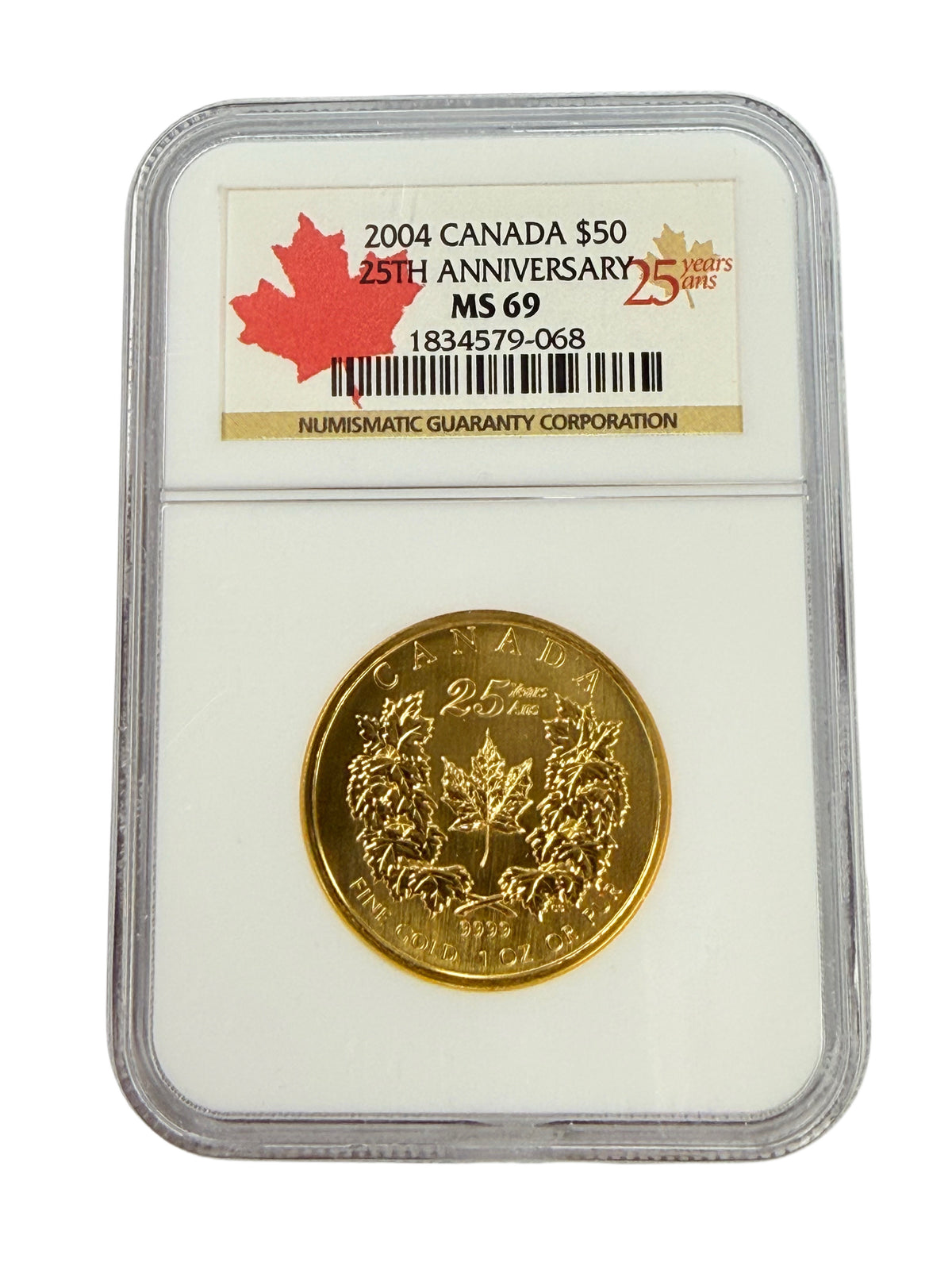 2004 Canada 25th Anniversary 1 oz Gold Maple NGC MS69