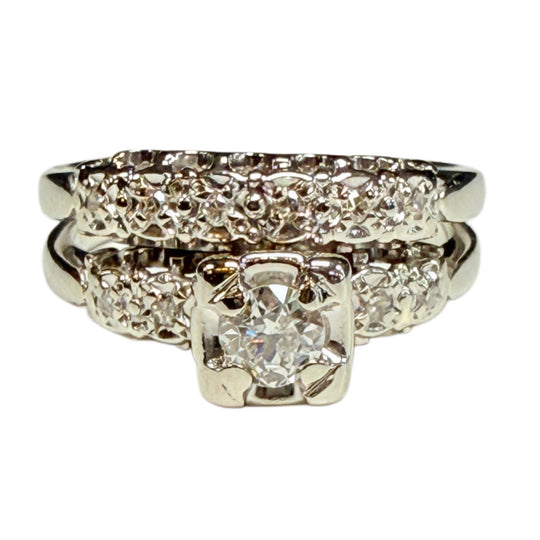 Vintage 14k White Gold Diamond Ring