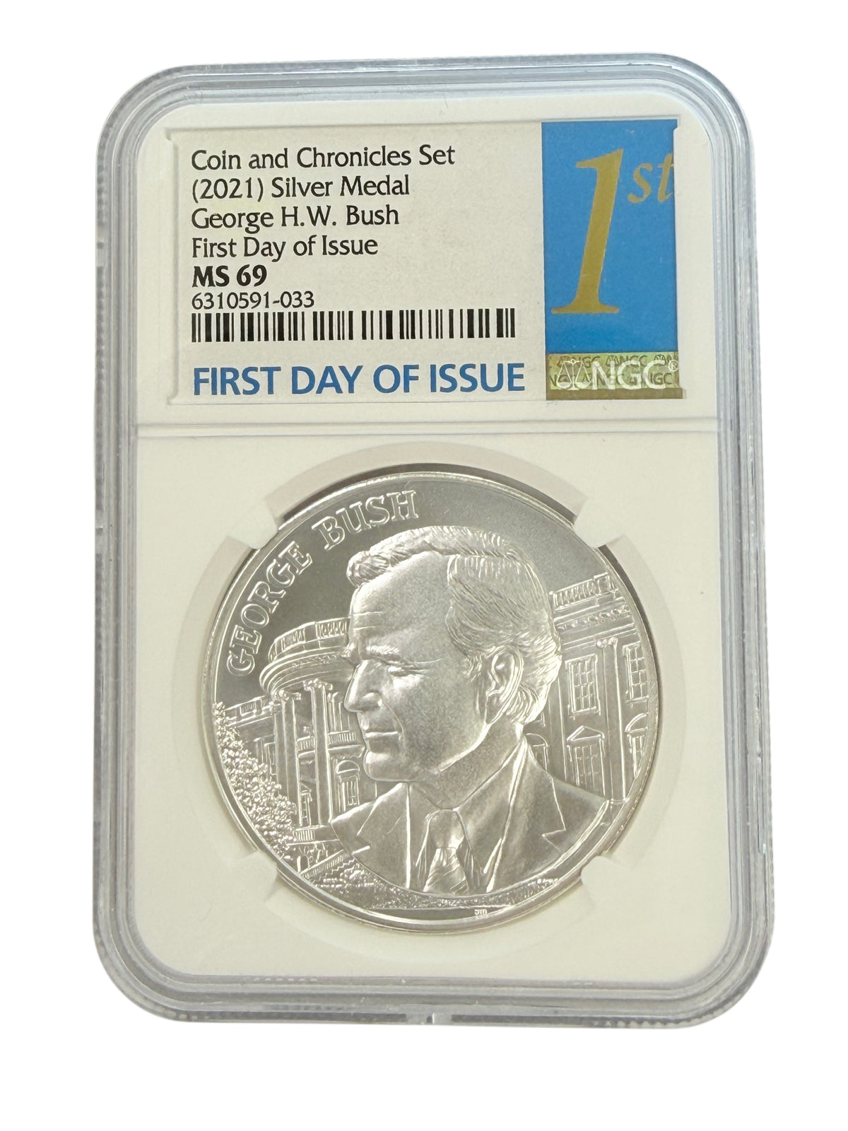 2021 George H.W. Bush 1 oz Silver Presidential Medal NGC MS69 First Day of Issue (Coin & Chronicles Set)
