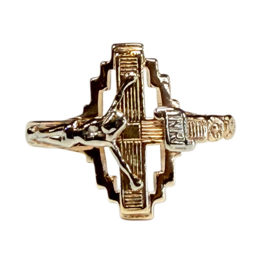 10k Two Tone Gold Crucifix Ring