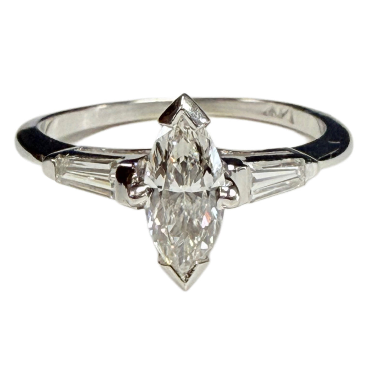 Vintage 14k White Gold Marquise Diamond Ring With Matching Band