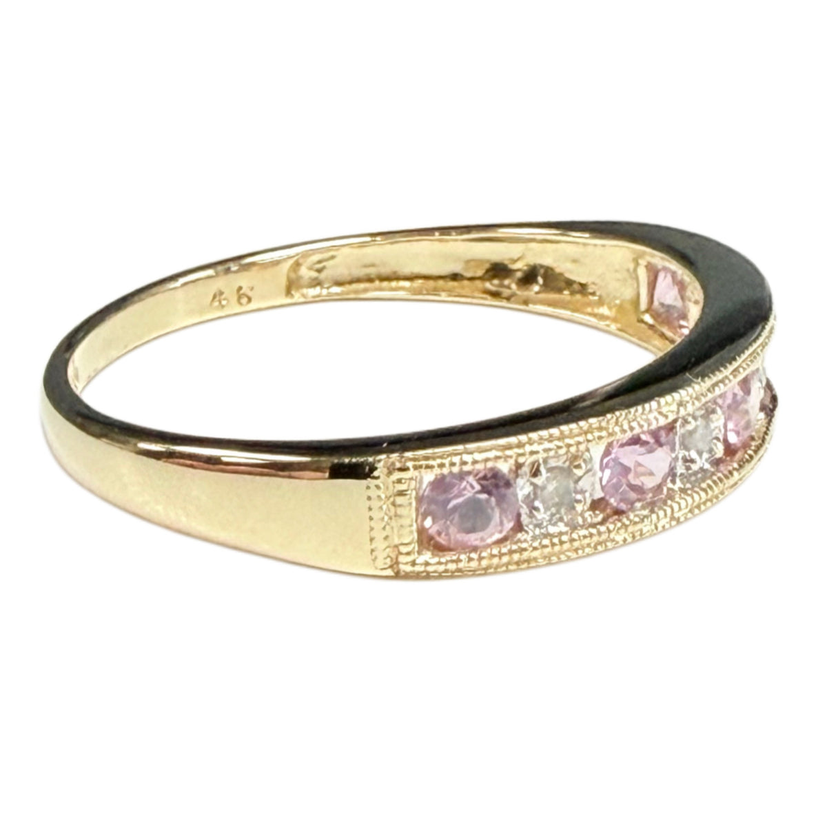 14k Yellow Gold Pink Topaz and Diamond Stacker Ring