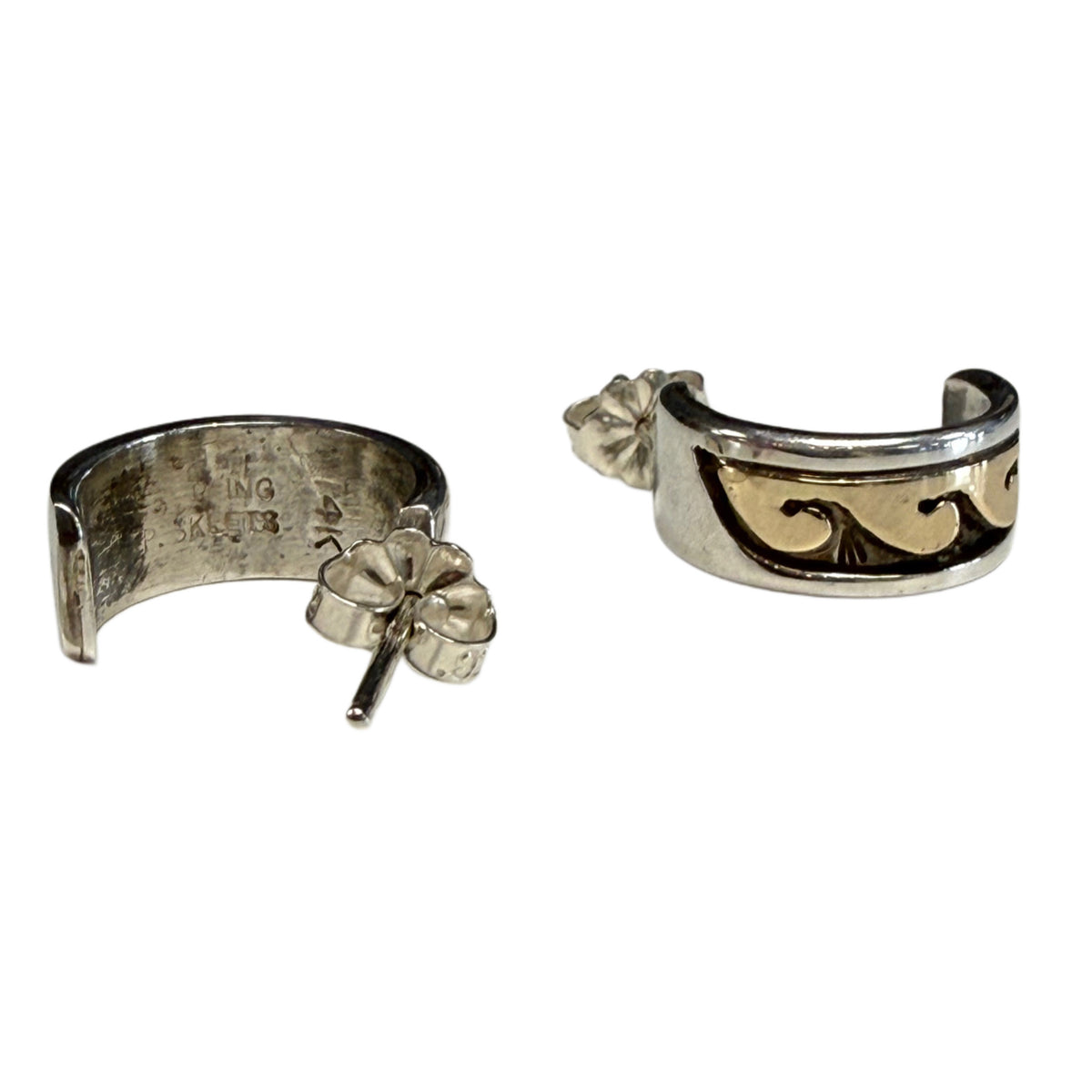 P Skeets Navajo Silver & 4k Gold Wave Earrings