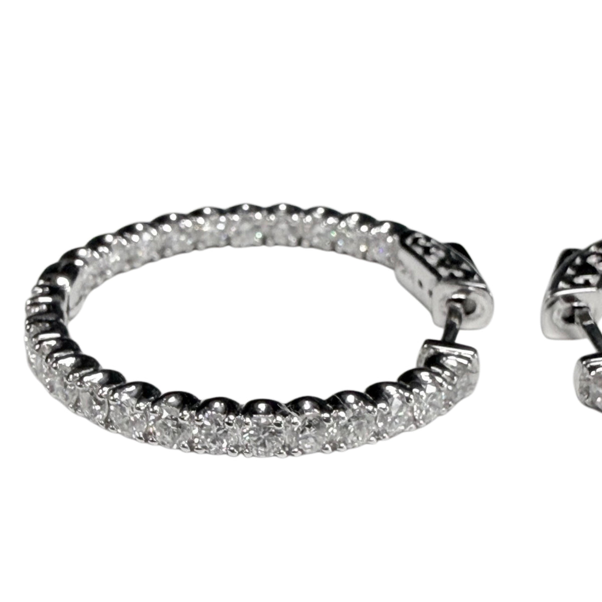 14k White Gold Inside / Outside Diamond Hoop Earrings