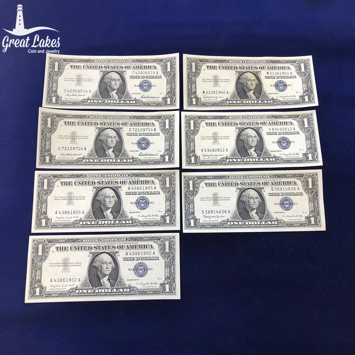 Lot of 7 $1 Silver Certificates (CU) (Random Year)