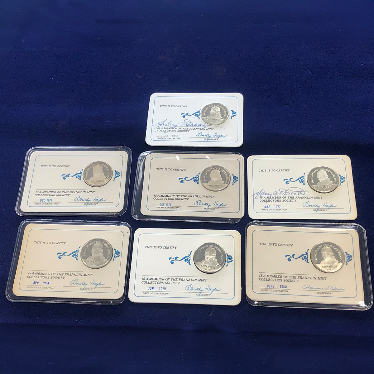 Lot of 7 Franklin Mint Collectors Society Sterling Silver Coins