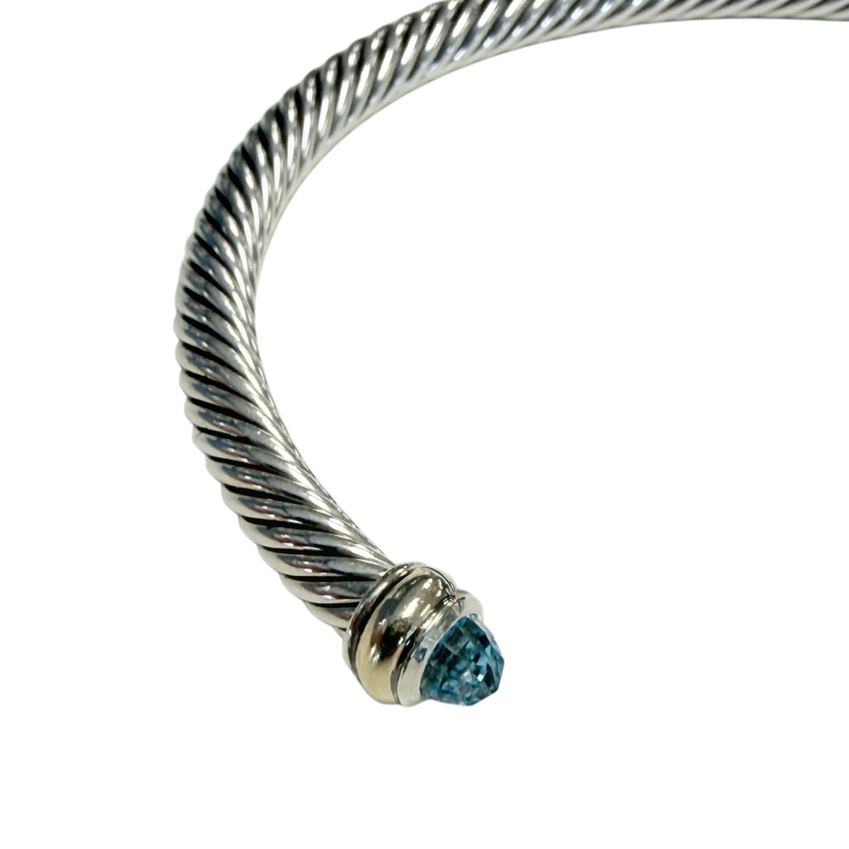 David Yurman Silver & 18k Gold Classic Cable Bracelet with Blue Topaz