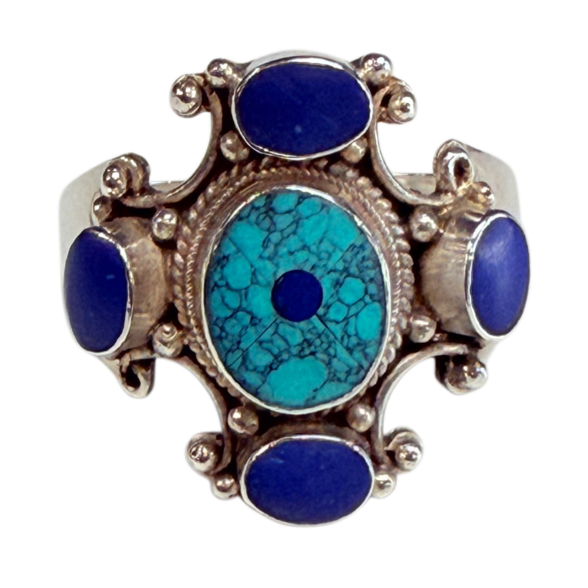 Silver Turquoise & Lapis Ring