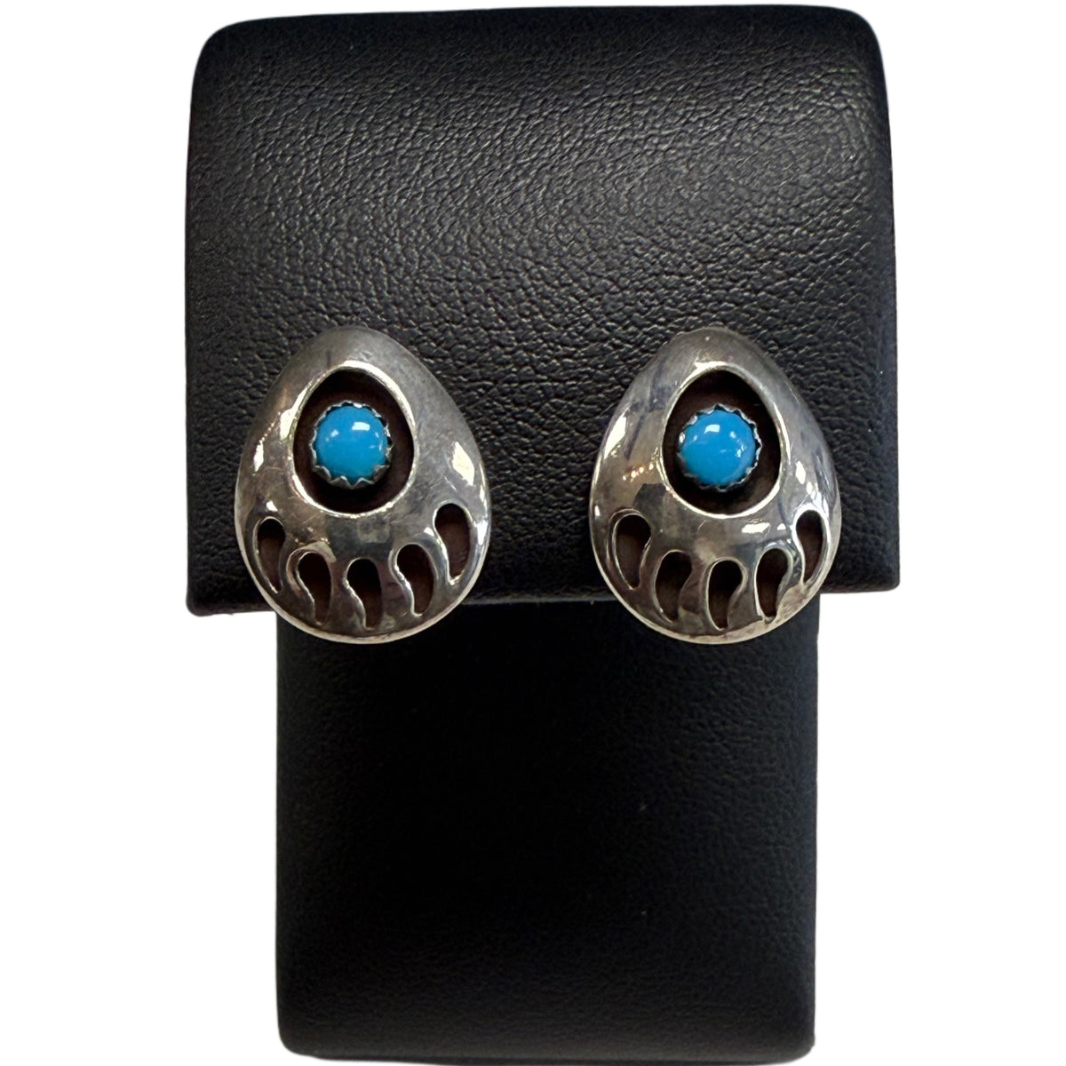 Native American Silver & Turquoise Bear Paw Earrings
