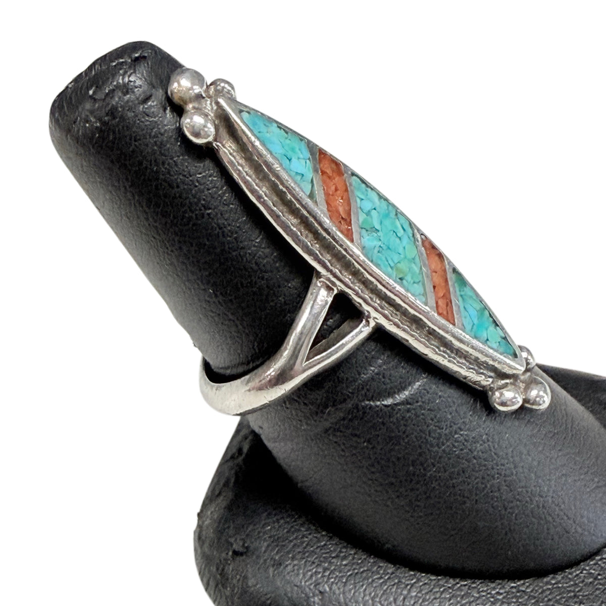 Native American Silver Turquoise & Coral Ring