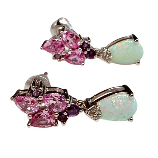 Silver, Opal & Pink Sapphire Earrings