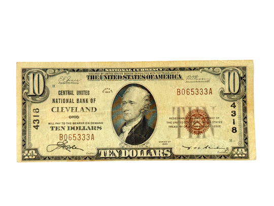 FR. 1801-1 1929 $10 Central United National Bank of Cleveland Charter #4318 (VF)